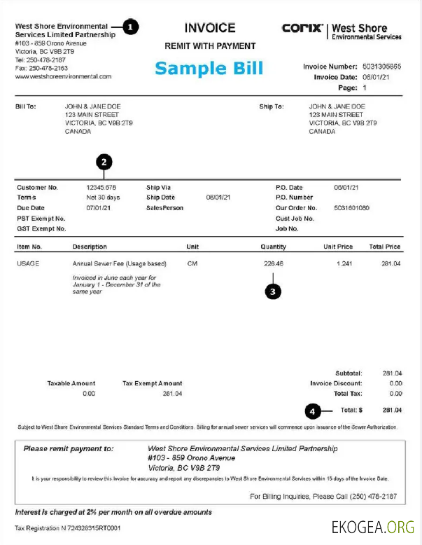 USA WEST SHORE utility bill Word and PDF template